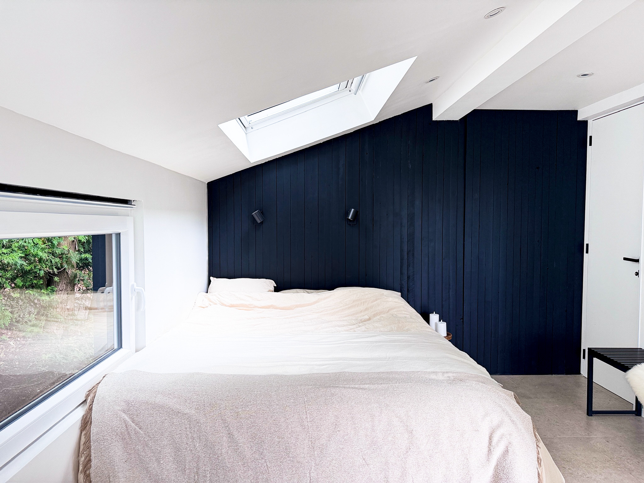 Bedroom with skylight view